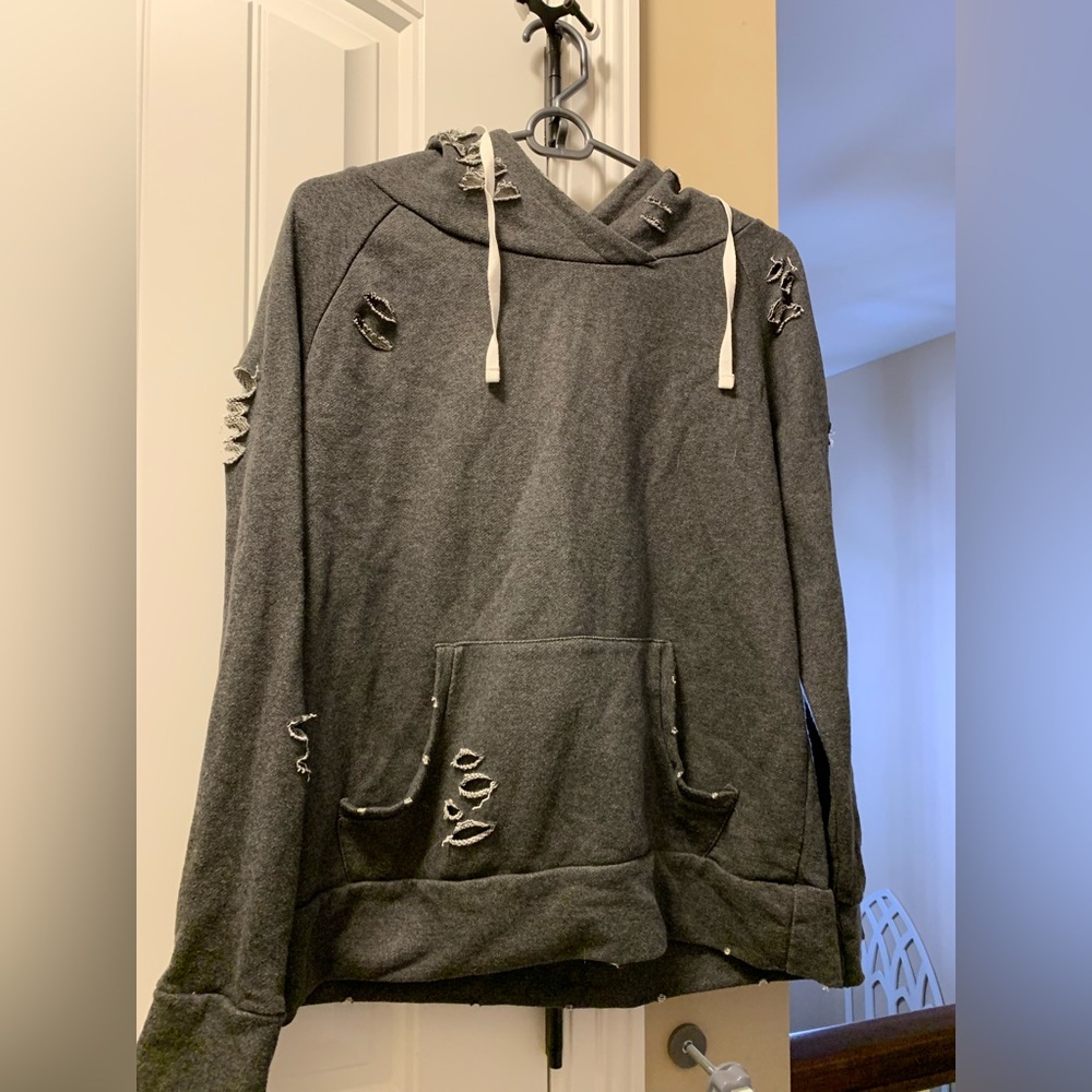 Chelsea Deboer distressed hoodie charcoal gray size XS